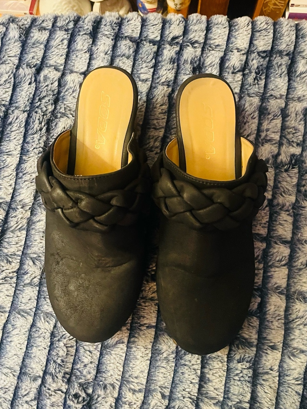 Soda Black Braided Slip-On Mules
